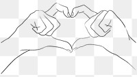 Heart hand gesture png black and white line drawing