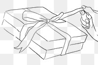 Valentine’s gift box png being unwrapped black and white illustration