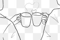 Romantic couple png on a coffee date grayscale sketch