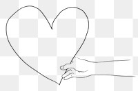 Hand holding heart png in Valentine’s day theme grayscale sketch