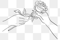 Valentine&rsquo;s couple exchanging rose png grayscale sketch