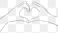 Heart hand gesture png black and white line drawing