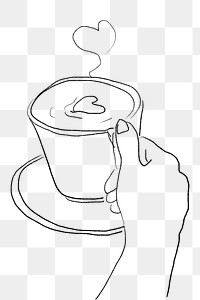 Cute latte art coffee png aesthetic grayscale sketch