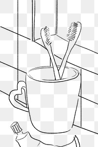 Couple&rsquo;s toothbrushes romantic png Valentine&rsquo;s day black and white sketch