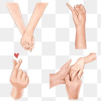 Couple hand gestures Valentine’s png aesthetic design elements set