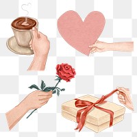 Cute Valentine&rsquo;s day design element png hand drawn illustration set