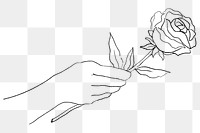 Cute Valentine&rsquo;s rose gift png black and white sketch
