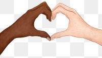 Diverse hands joining heart png cute hand drawn illustration