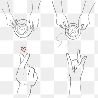 Romantic hand gestures png for Valentine’s day design elements set