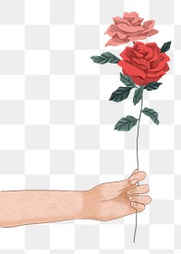 Valentine&rsquo;s rose giving png romantic couple hand drawn illustration