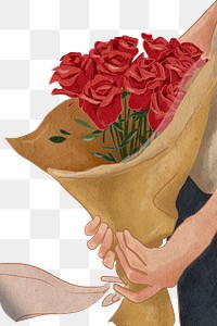 Roses bouquet Valentine&rsquo;s gift png hand drawn illustration