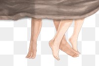 Couple&rsquo;s feet on bed png romantic Valentine&rsquo;s hand drawn illustration