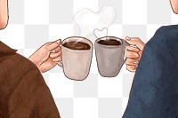 Romantic couple png on a coffee date hand drawn illustration