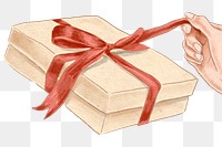 Valentine&rsquo;s gift box png being unwrapped hand drawn illustration