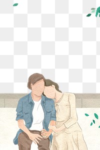 Couple on a date border png Valentine&rsquo;s theme hand drawn illustration