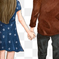 Couple holding hands png romantic Valentine’s illustration