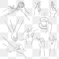 Romantic hand gestures png for Valentine’s day design elements set