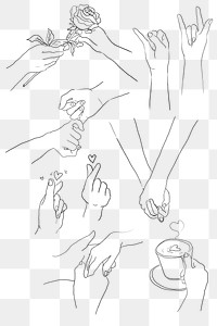 Romantic hand gestures png for Valentine&rsquo;s day design elements set