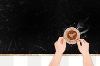 Heart on coffee png black glittery marble texture background