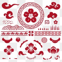 Chinese flowers red png stickers collection