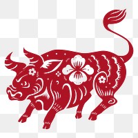 Chinese New Year ox png red animal zodiac sign sticker
