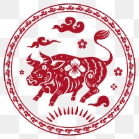 Ox year red badge png traditional Chinese zodiac sign