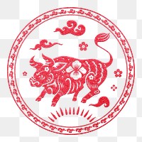 Ox year red badge png traditional Chinese zodiac sign