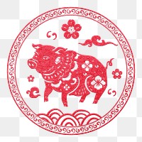 Chinese pig animal badge png red new year design element