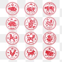 Chinese animal zodiac badges png red new year stickers collection