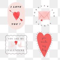 Cute Valentine&#39;s day badges png set in transparent background