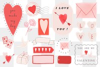 Valentine doodle design elements png transparent set