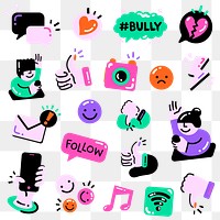 PNG social media sticker set in funky colors