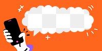 Png speech bubble on orange background with phone on hand icon