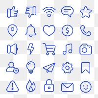 Social media outlined icon png set on transparent background