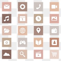 PNG mobile app icons beige theme simple flat style collection