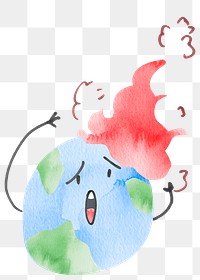 Png global warming design element in watercolor illustration
