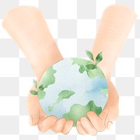 Earth png hand cupping our planet design element