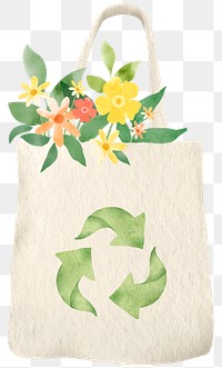 Png reusable bag with flowers design element