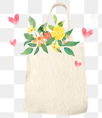 Png cloth bag with flowers design element