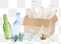 Trash png plastic, glass and paper design element