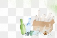 Png waste recycling background to save environment in watercolor illustration