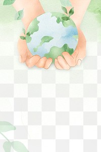 Png watercolor background with hands protecting the world illustration       