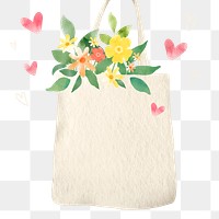 Png eco-friendly background with flowers in tote bag illustration         