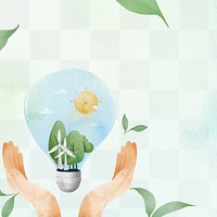 Png sustainable background with earth in a light bulb watercolor illustration                                                                    