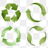 Png green recycling symbol design element set