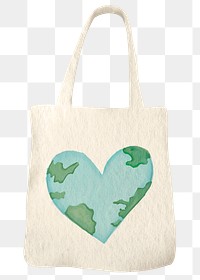 Png tote bag with heart-shaped earth design element