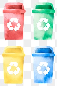 Bin png recycling trash colorful container design element set