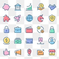 Business png icons colorful minimal line set