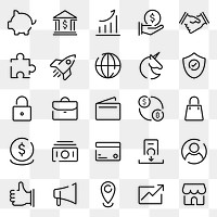 Business png icons black minimal line set