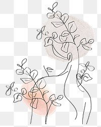 Png woman’s body with flowers pastel beige feminine line art illustration